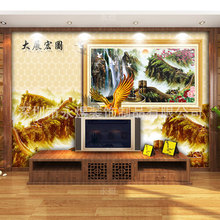 長國畫城牆圖3d壁畫巨幅藝術老鷹背景前台形象壁紙中式山水無縫壁