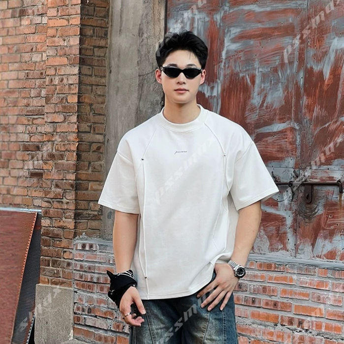[in Stock] Pssmax [3D Pleated Rivet Design] 2025 Summer New Casual Short Sleeve T-Shirt