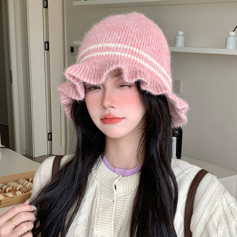 韩系甜美百搭花边针织毛线帽秋冬户外休闲防风保暖帽显脸小帽子女|undefined