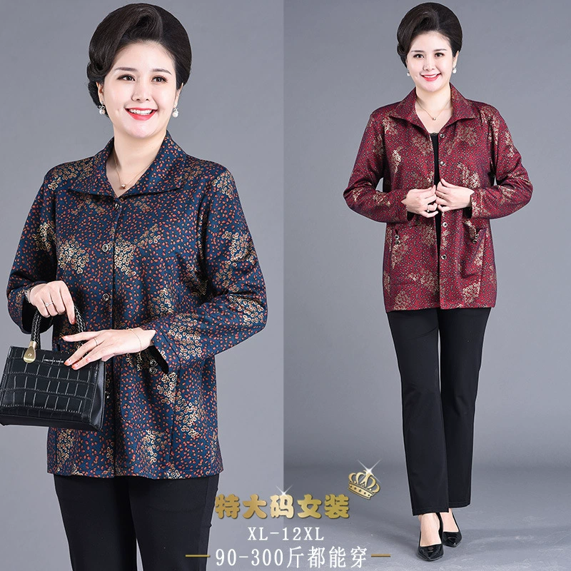 2011 рубашка для матери среднего и пожилого возраста, Осенний Женский Топ с длинным рукавом, бабушка, новая весенне-осенняя рубашка, три открытых воротника, Плюс Толстая
