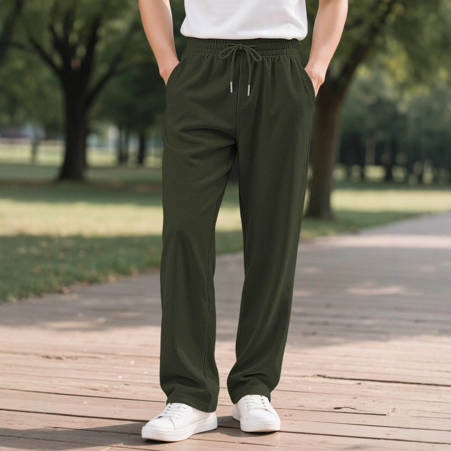 Amazon's New Cross-Border European and American High Street Casual Solid Color Corduroy Pants Men's American Sports Casual Pants