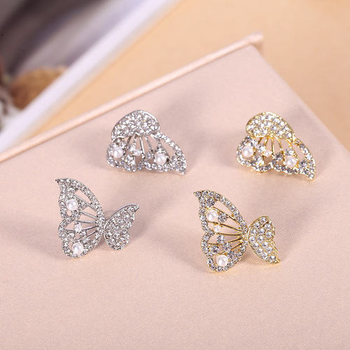 S925 Silver Needle Korean New Personality Butterfly Pearl Earrings High-End Full Diamond Light Luxury Elegant Earrings for Women