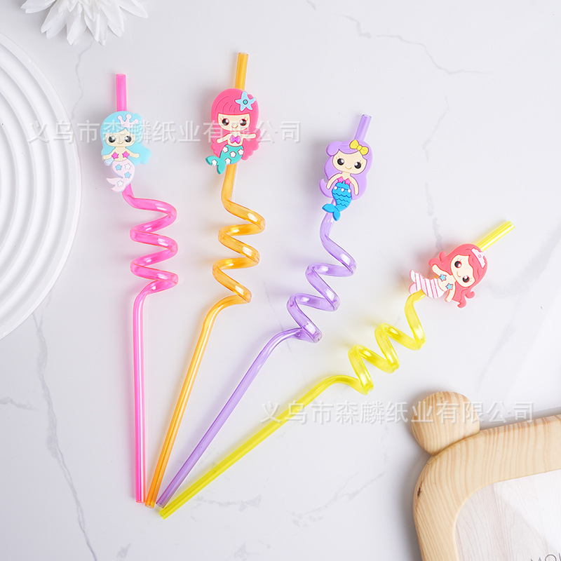 Transfronterizo Amazon dibujos animados forma paja creativa fiesta de cumpleaños decoración espiral curvado arte paja al por mayor