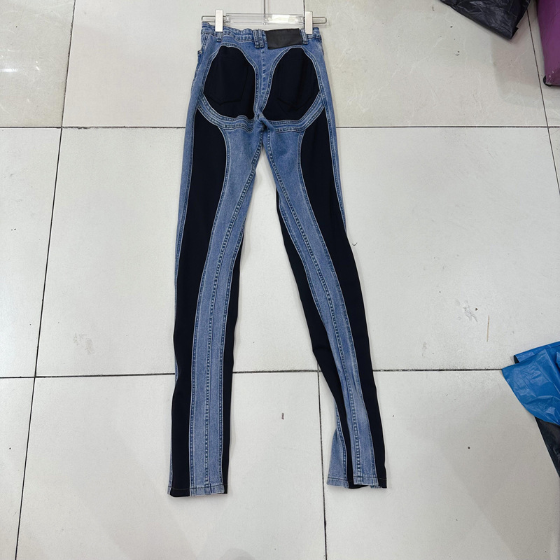 Thirteen lines of sexy spiral stitching jeans slender leg heavy work design split micro-pants D1#8533 Thirteen lines of sexy spiral stitching jeans slender leg heavy work design split micro-pants D1#8533