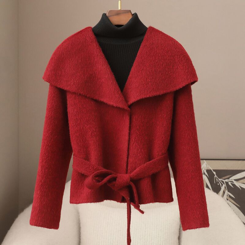 Small Quantity of Clothing 2026 Spring New Style 10 Suli Alpaca Women's Double-Sided Wool Coat with Navy Collar