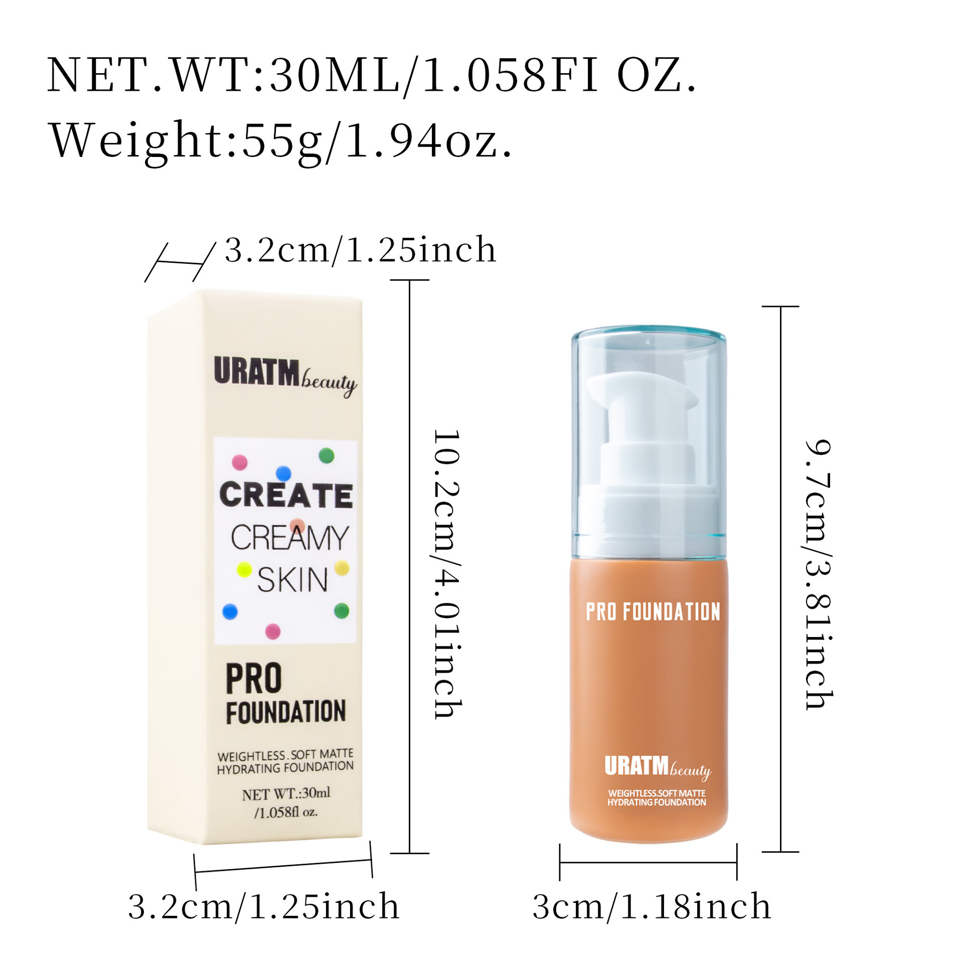 Cross-border makeup foundation, matte concealer, long-lasting makeup without smudge, pore-invisible foundation, European and American makeup foundation cream Specification drawing