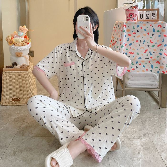 Pijamas de fábrica de fuente de venta al por mayor transfronteriza traje de pantalones de manga corta de verano para mujer
