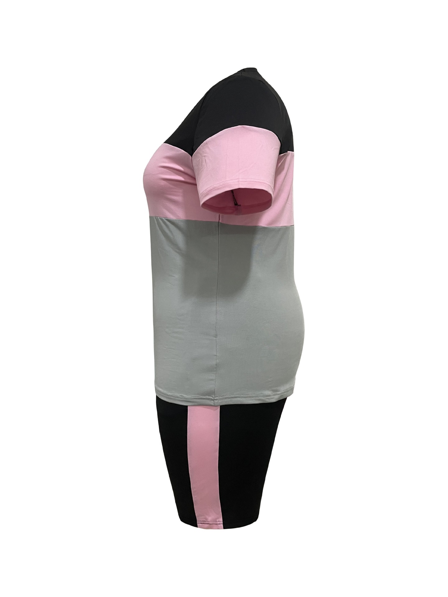 Women’s Colour Block Crew Neck Summer T-shirt And Shorts Set_voghion.com