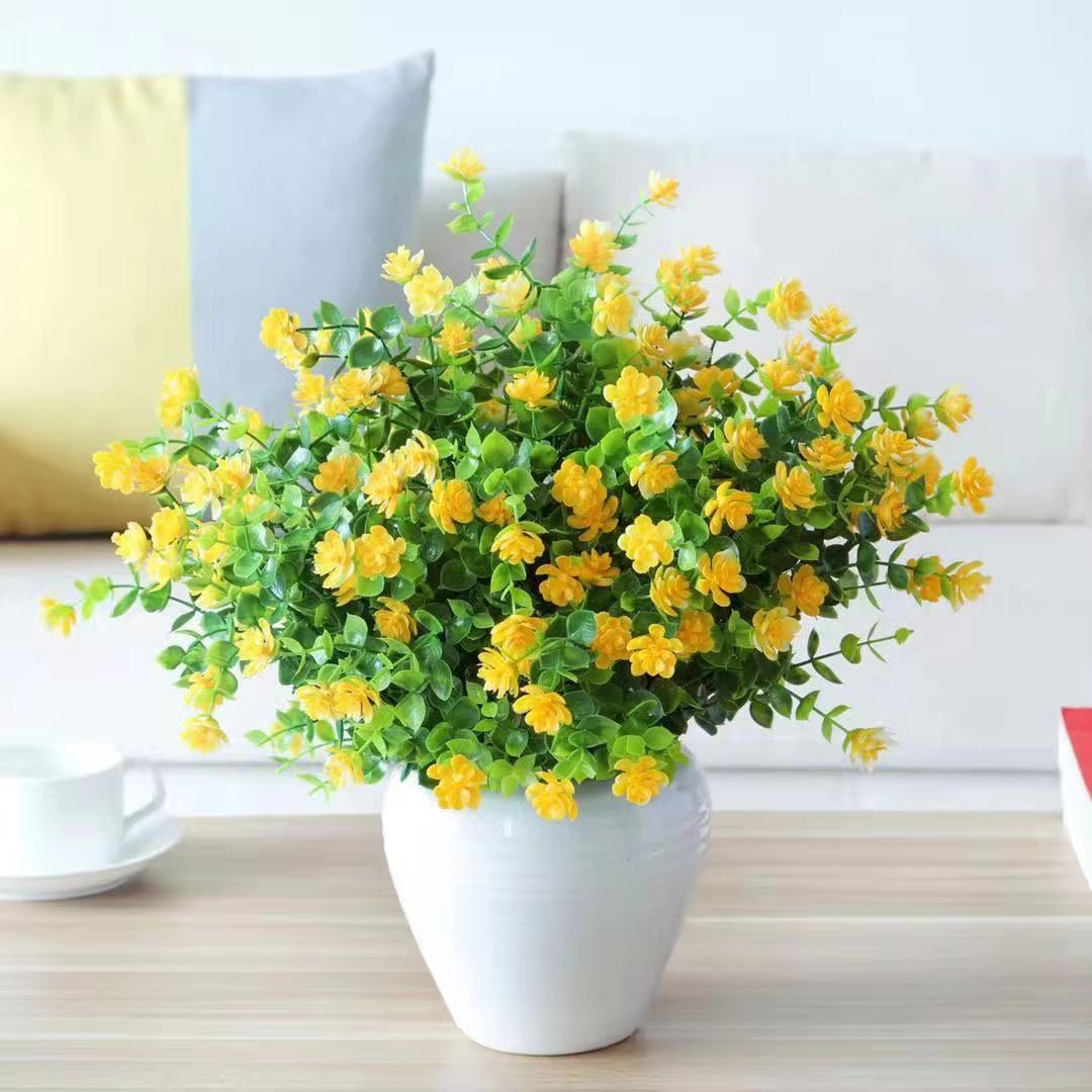 AliExpress Venta caliente artificial planta verde 7 cabezas 35 malla eucalipto Camelia flor artificial Flor de plástico flor decorativa