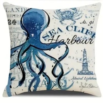 2024 Estilo explosivo transfronterizo Animales marinos Mundo submarino Patrón Funda de almohada Bandera de mesa de sala de estar con estampado de lino de Amazon image 16