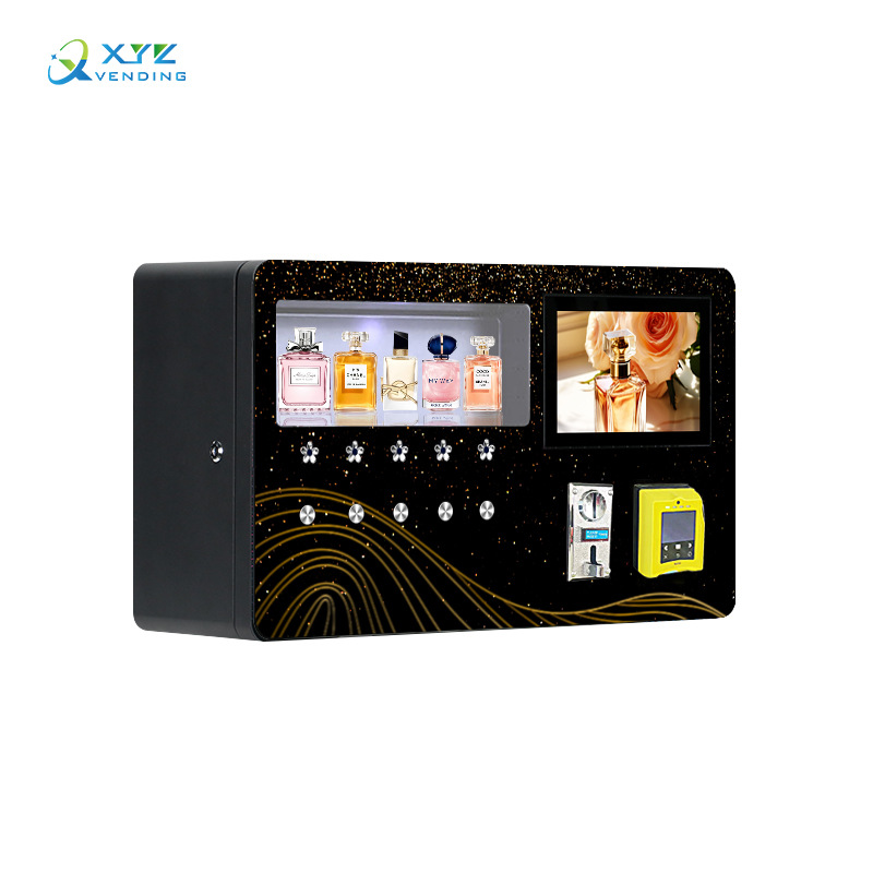 Gabinete de venta de autoservicio de spray automático extranjero, máquina expendedora de perfumes pequeños inteligentes con IA, máquina expendedora no tripulada montada en la pared