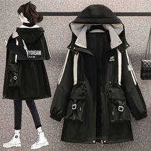 加肥加大码女装春秋季新款收腰宽松风衣中长款连帽显瘦风衣外套女