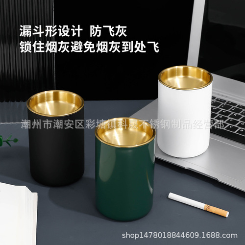 Engraved logo car ashtray stainless steel home office hotel personalized gift advertising creative anti-fly ash