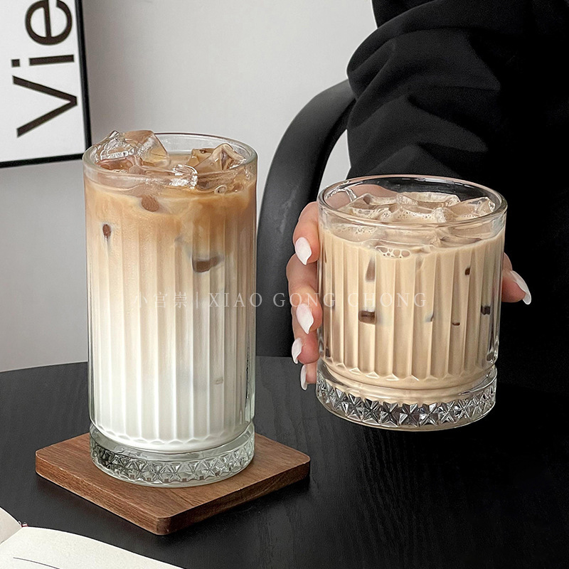 Ins Style Iced American Coffee Cup Classical Stripesd Glass Milk Latte Cup Foreign Wine Cup Whiskey Cup Wine Cup