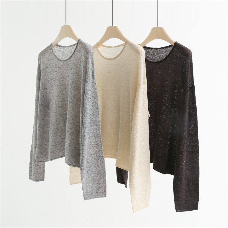Textured Colorful Yarn Linen Wool Round Neck Rolled Edge Loose Long-Sleeved Knitwear Work Clothing Inner Knitwear A65331