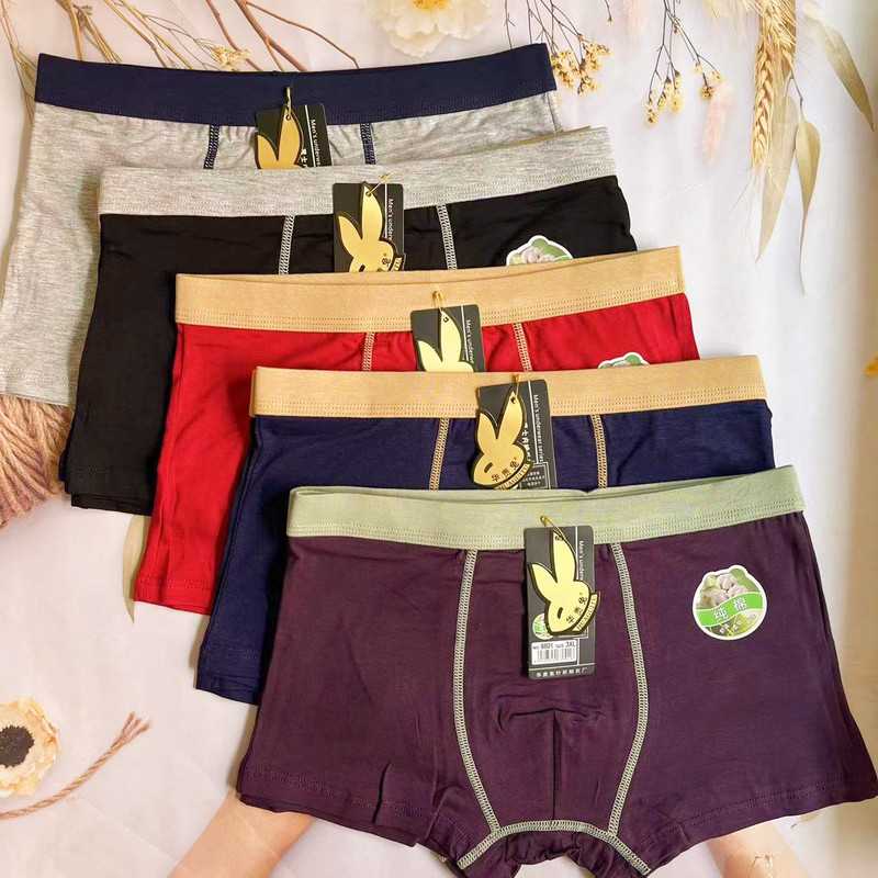 [new Style] Men's Cotton Four-needle Six-thread Student Pure Color Net Surface Spandex Head Wide-brimmed Concave and Convex Design Boxer Briefs
