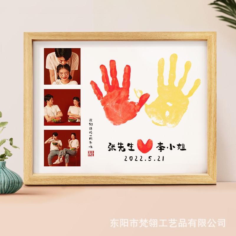 Handprint Photo Frame Wooden Handmade DIY Frame Decoration Kidsren Couple Double Specimen Picture Frame Table Factory Wholesale