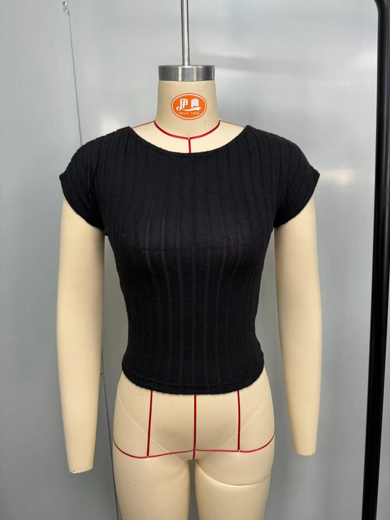 new sexy slim backless short top wide striped fleece short-sleeved T-shirt for women_senzul.com