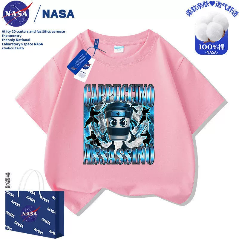 Детская футболка хлопковая с короткими рукавами NASA, длинная надписьён Tongtong stick man mountain and sea классический детский топ
