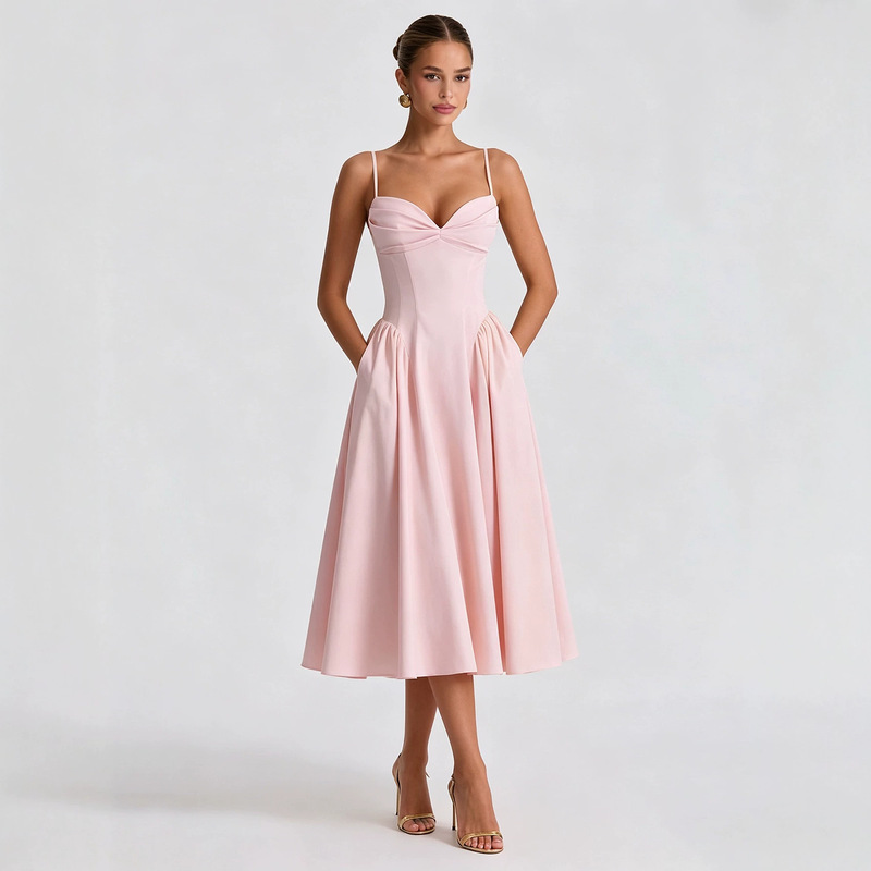 Elegant and Sweet Retro Strapless Party Cocktail Dress, Dress with Chest Ruching for Parties and Tea Parties