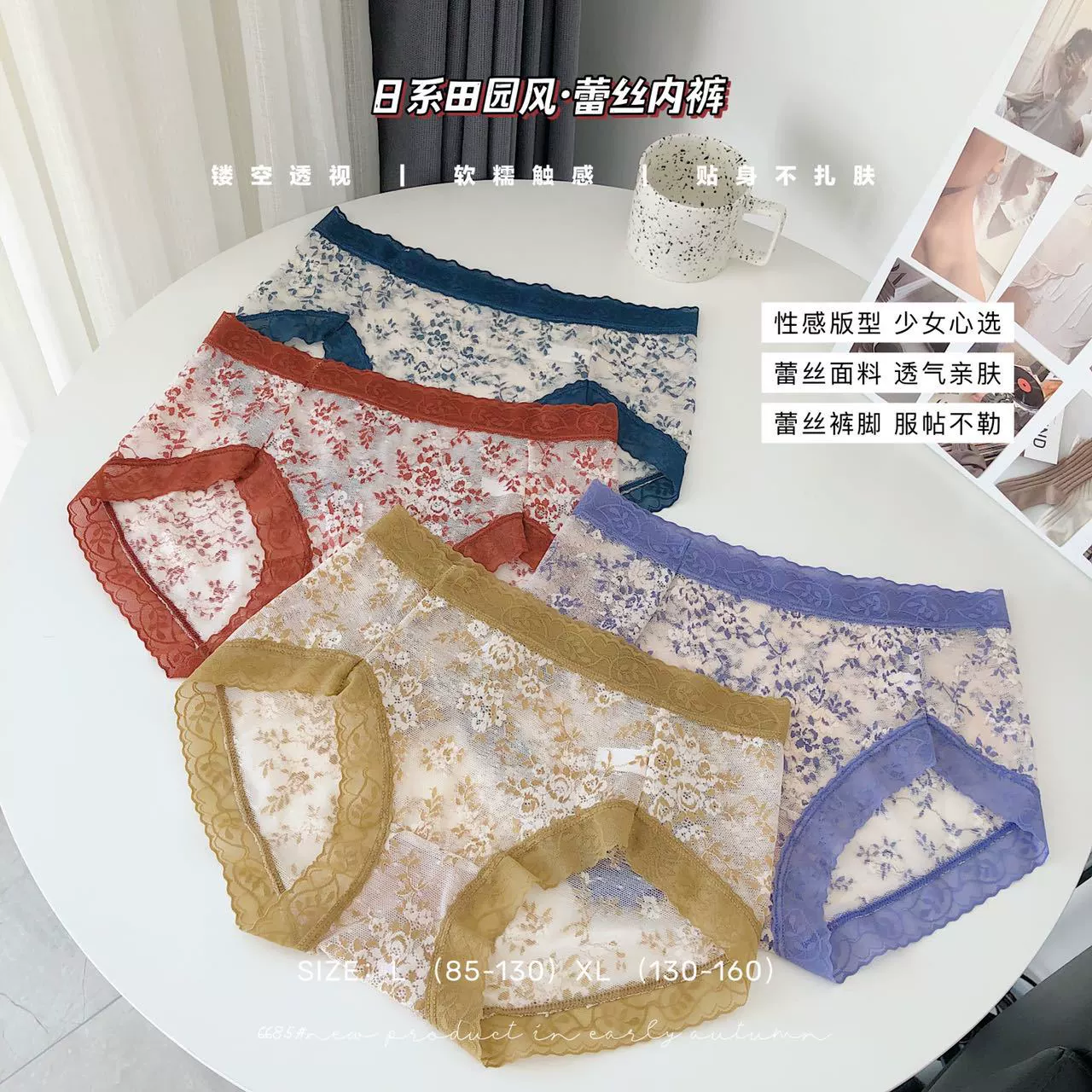 Japanese lace sexy breathable retro cute underwear for hips shape correction, mid rise