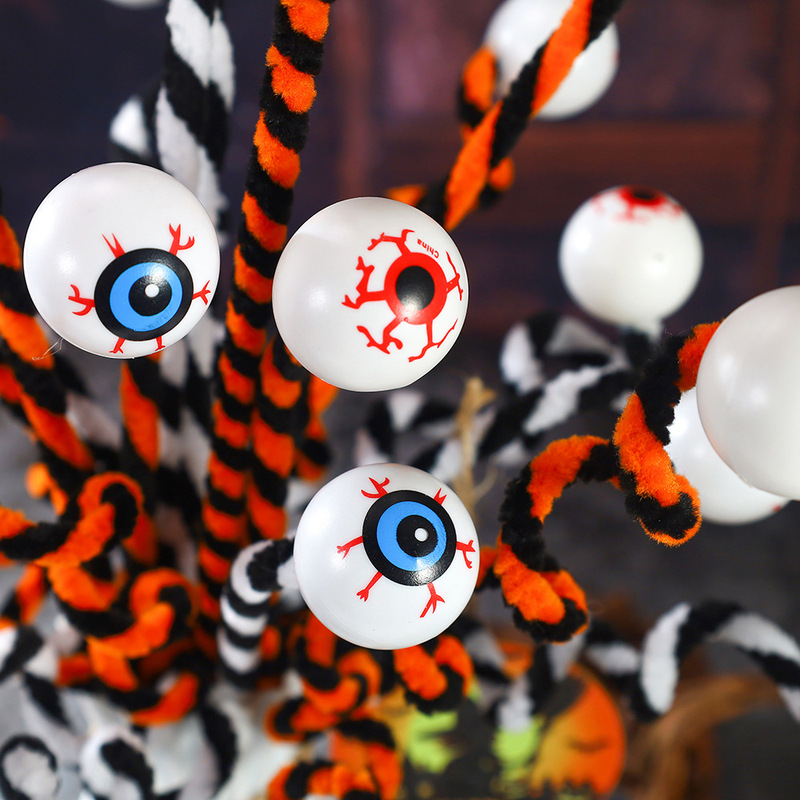 国境を越えた新しいハロウィーンの目玉黒と白の毛糸の枝バウンス目玉アレンジメントペンダントハロウィーンの装飾挿し木|undefined