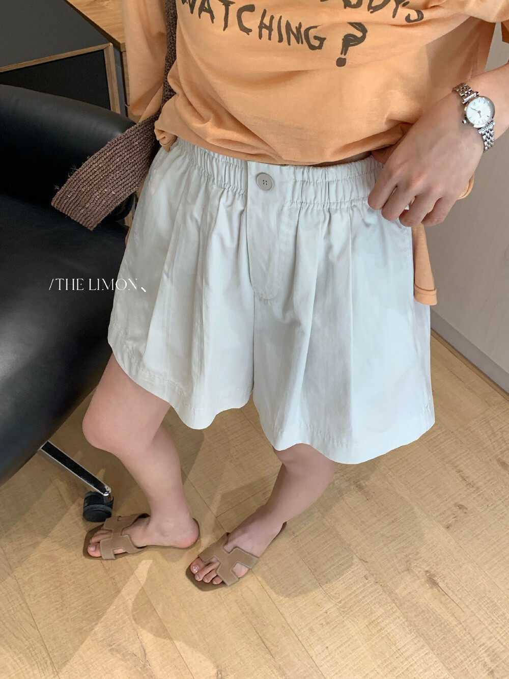 Quần short nữ cạp cao ống rộng phong cách Hàn Quốc, thun lưng co giãn, dáng suông thoải mái — xám đậm, màu đen, xám nhạt, màu trắng chi tiết 28