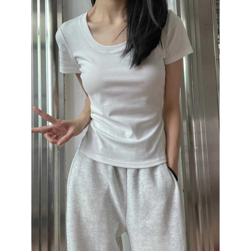 2026 New Summer Low-Neck T-Shirt for Women, U-Neck Short-Sleeve Slim Fit Versatile Inner Wear with Large Neckline, Black
