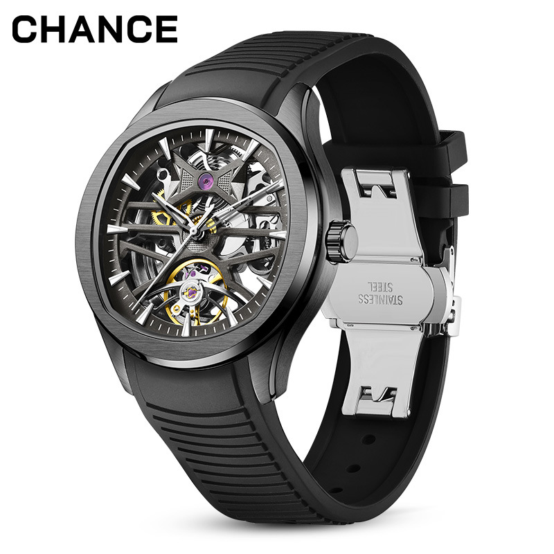 Montre mécanique automatique squelette pour homme, aiguilles lumineuses, fond transparent_voghion.com