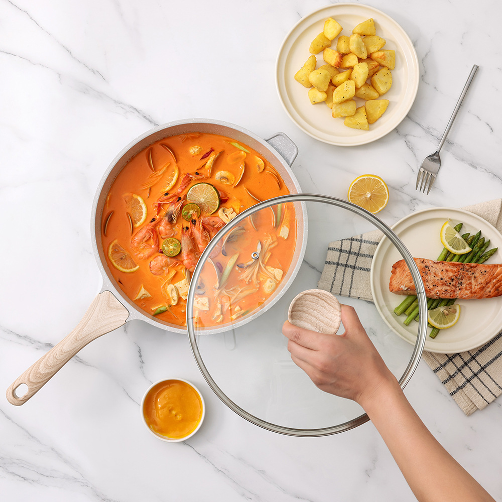 Deepened Frying Pan Non-Stick Frying Pan Ceramic Round Frying Pan Household Steak Omelette Pan Suitable for Gas Induction Cooker