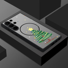 适用三星S25Ultra卡通圣诞树手机壳S24FE满屏雪花S23磁吸全包保护