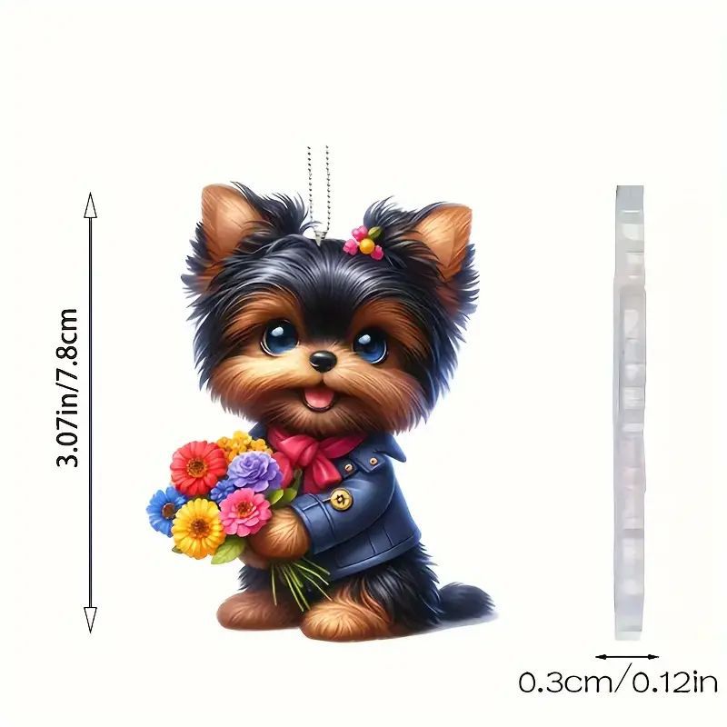 Nuevos productos creativos flores guapo perro fiestas colgante acrílico plano transfronterizo espejo retrovisor interior colgante image 5