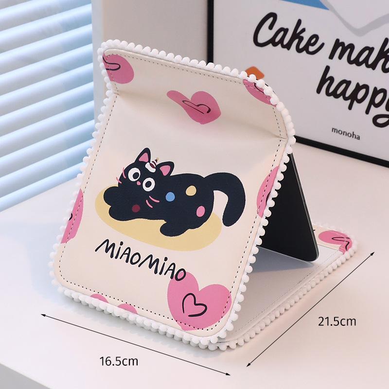 Espejo de maquillaje plegable de escritorio, dormitorio de escritorio, mesa de maquillaje de dormitorio, camarera, pequeño espejo encantador con usted