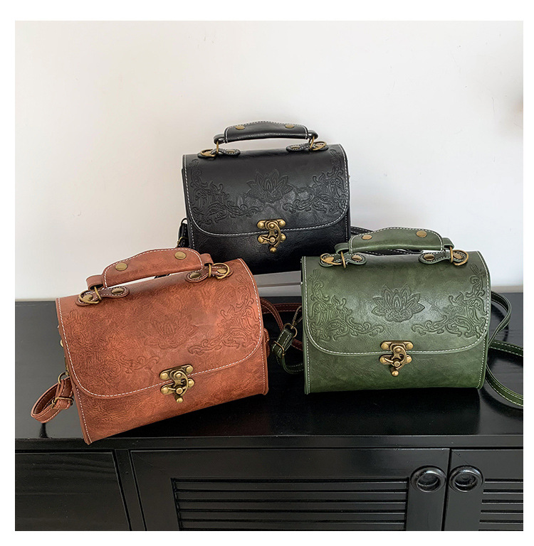 Lock clasp Closure Type Women's Pu Leather Solid Color Vintage Style Classic Style Square Lock Clasp Handbag Crossbody Bag