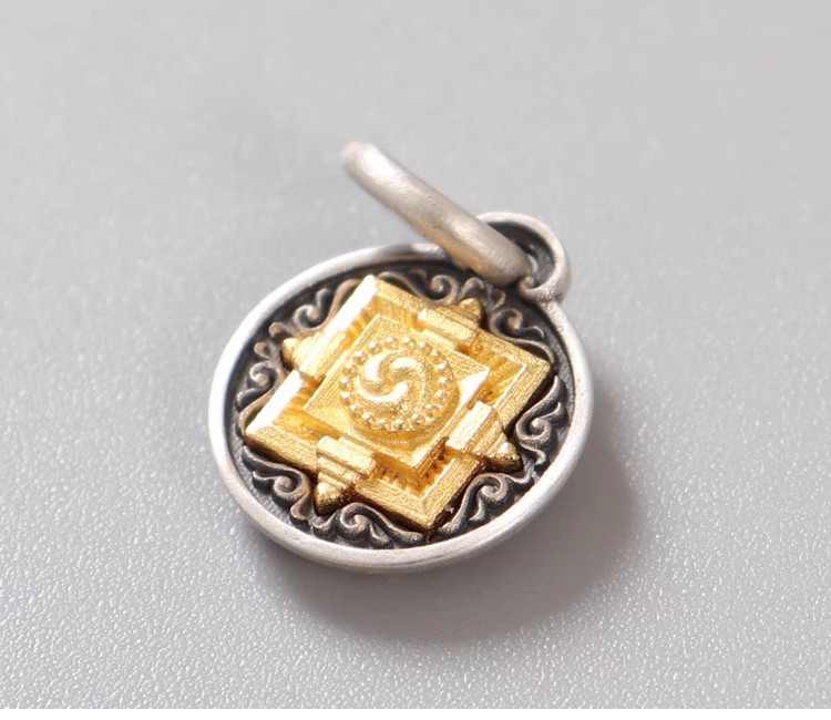 Xizang-Style Golden Pendant with Ethnic Woven Bracelet, DIY Bead Spacer, Necklace Side Charm