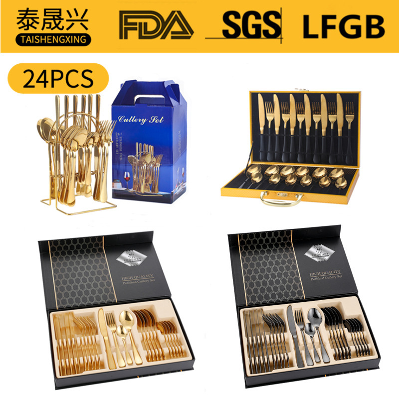 Amazon's Popular Product Stainless Steel Tableware 24-Piece Set 1010 Four-Main Gift Box Western Food Knife, Fork and Spoon Set Amazon's Popular Product Stainless Steel Tableware 24-Piece Set 1010 Four-Main Gift Box Western Food Knife, Fork and Spoon Set