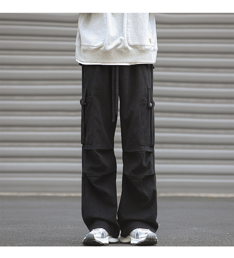 Winter corduroy oversized men's pants, loose plush and thickened work clothes pan's street versatile wide leg_voghion.com