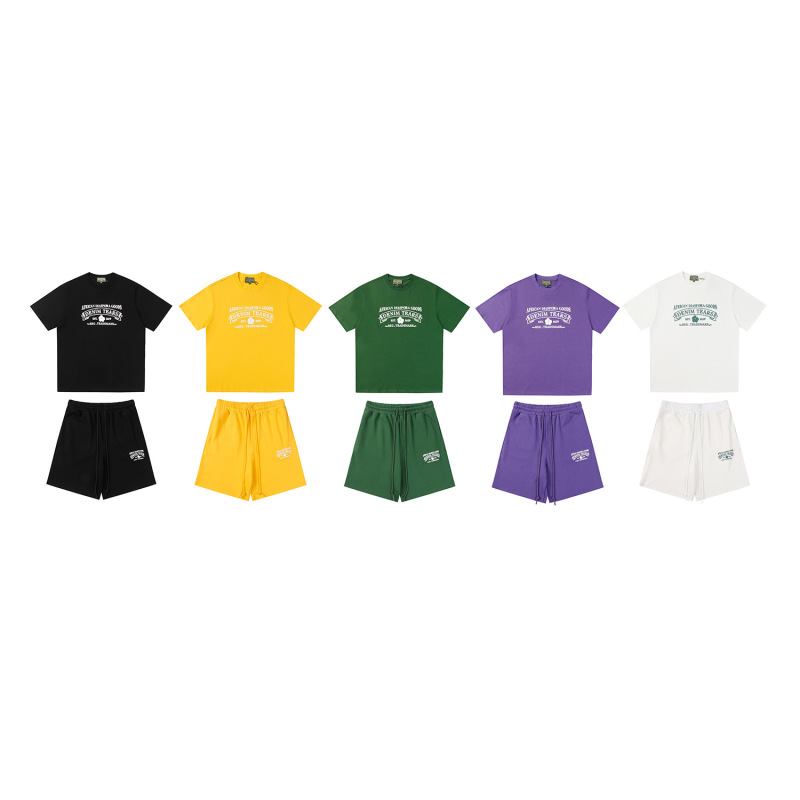 Cross-Border Export Foam Printed Short-Sleeved T-Shirt Loose Couple Shorts Suit Trendy