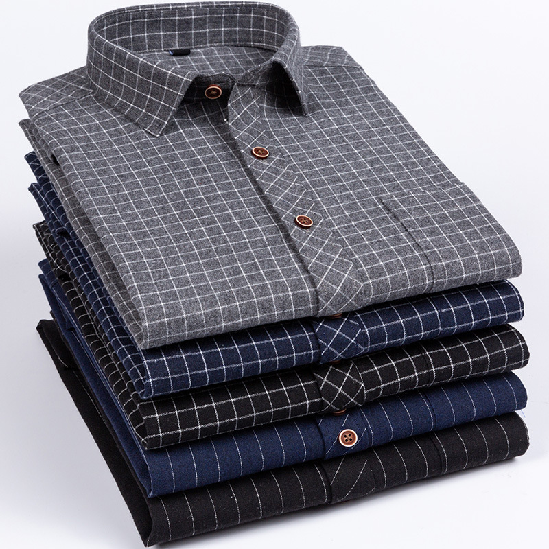 Middle-Aged and Elderly Men's Striped Long-Sleeved Business Shirts Are Comfortable and Iron-Free Casual Men's Shirts