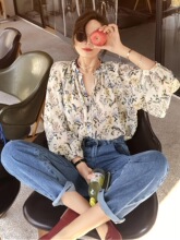 A 71591 Floral Print Shirt Women's Spring French Style �黨