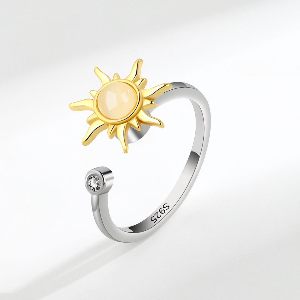 Sunflower Rotating European And American Stress-Relief Adjustable Open Stackable Ring Universal Wheel Hand Jewelry_voghion.com