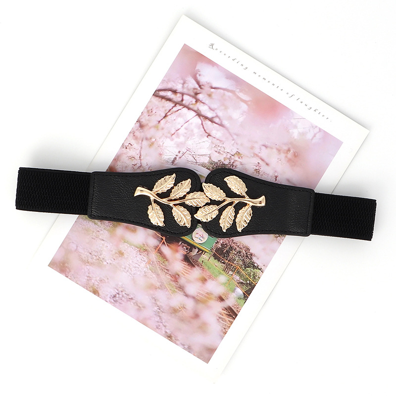 Cinturón Ancho con Hoja Dorada para Mujer de Cuero Sintético para Vestidos image 7