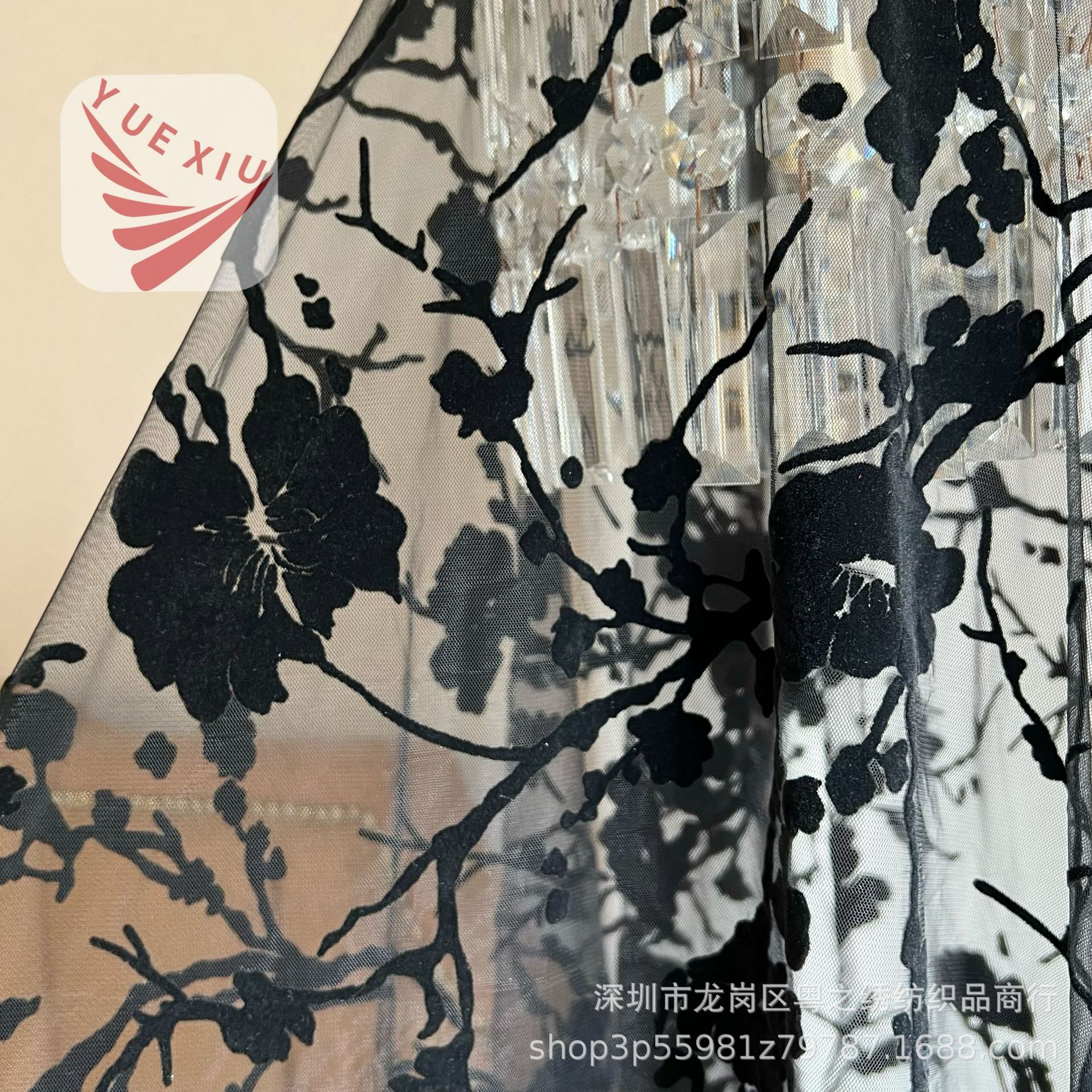 植绒梅花网纱面料瑞士网美国网植绒 汉服装饰布DIY童装LOLITA软纱