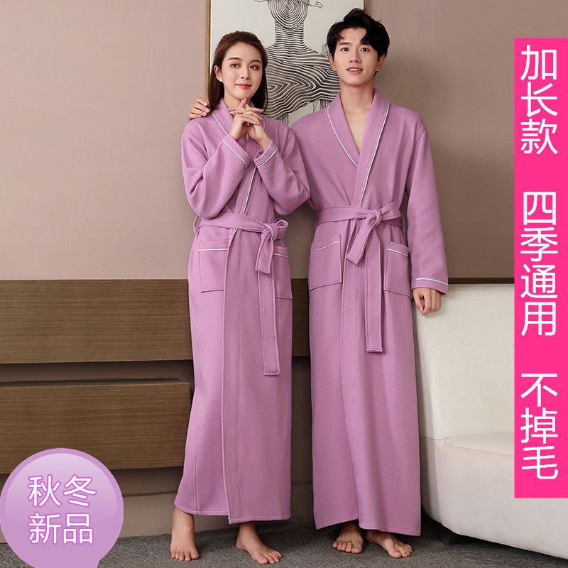 加长夹棉情侣浴袍冬保暖睡袍吸水浴衣男女四季通用一件装外贸批发