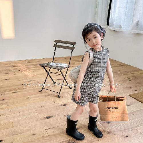 2024 Korean children's clothing summer new Korean style two-piece set girls short-sleeved shirt + shorts 123215