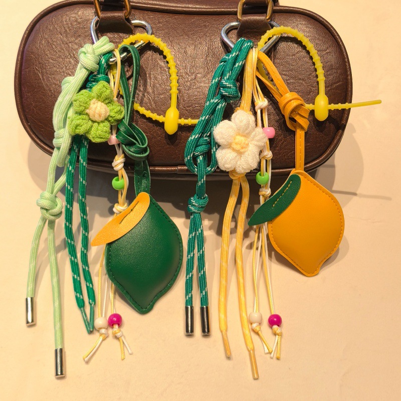 Cross-border miu series fruit leather lemon women's bag charm, jewelry, accessories, fresh and cute keychain, small pendant