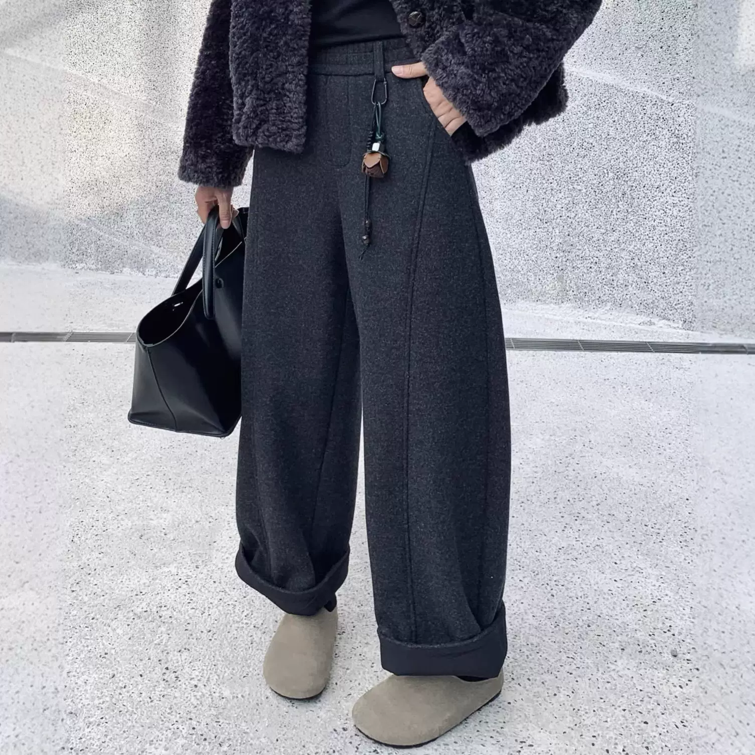 松紧腰加厚十分裤2025冬季新款裤子莱赛尔天丝混纺热卖包容气球裤