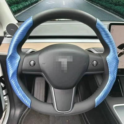 wheel card cover model — Steering wheel cover - carbon-fiber-pattern-blue-tesla-general
