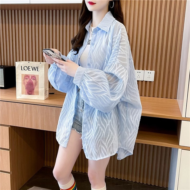 plus size Summer Thin Cardigan Sunscreen Shirt Polo Collar Coat Trendy