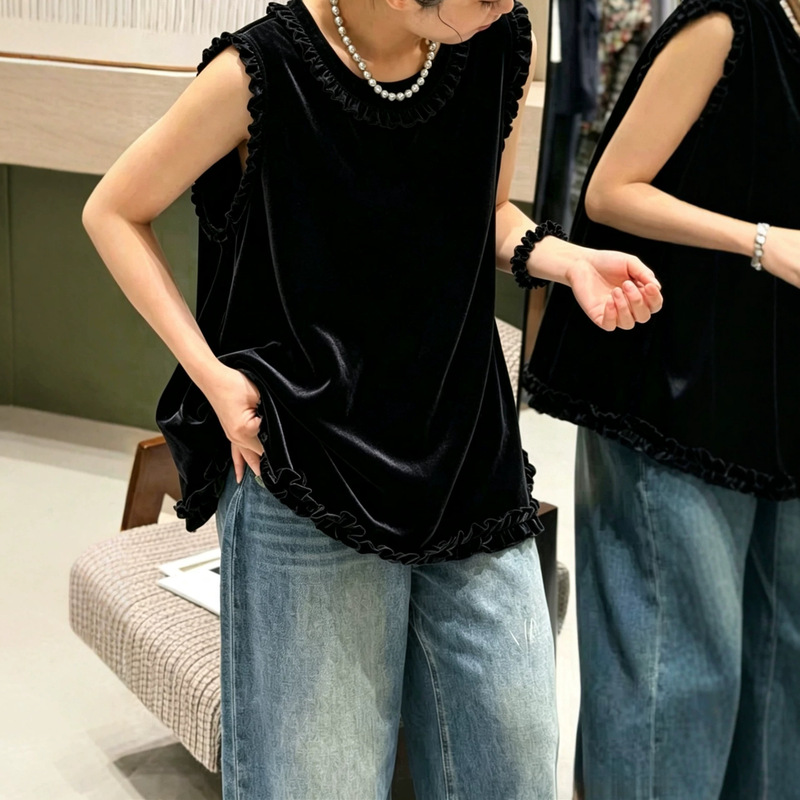 Silk Velvet Lace Design Playful Youthful Vest Top 2026 Fashionable Versatile Casual Shirt Silk Velvet Lace Design Playful Youthful Vest Top 2026 Fashionable Versatile Casual Shirt